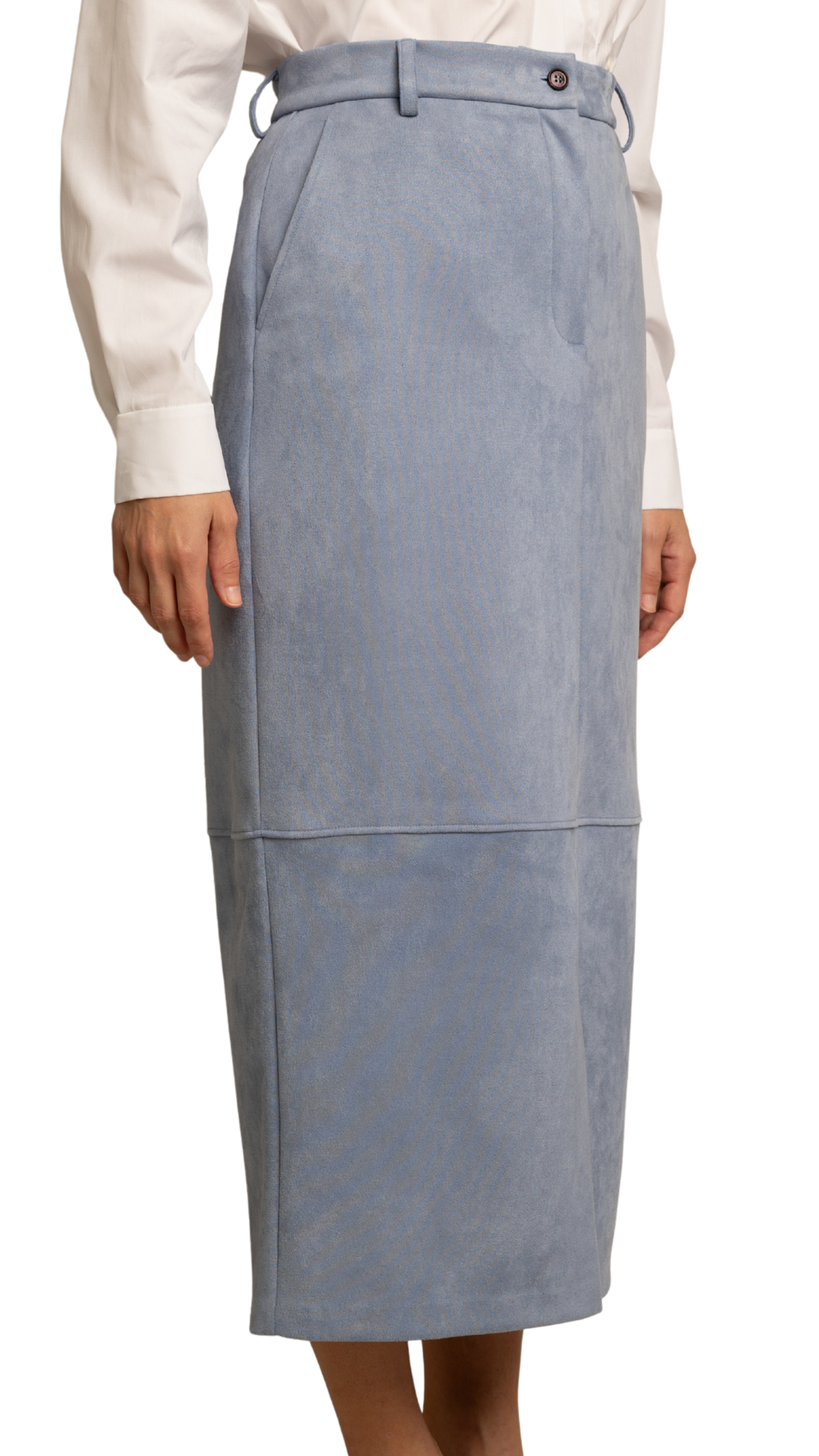 Kobe Light Blue Suede Midi Skirt