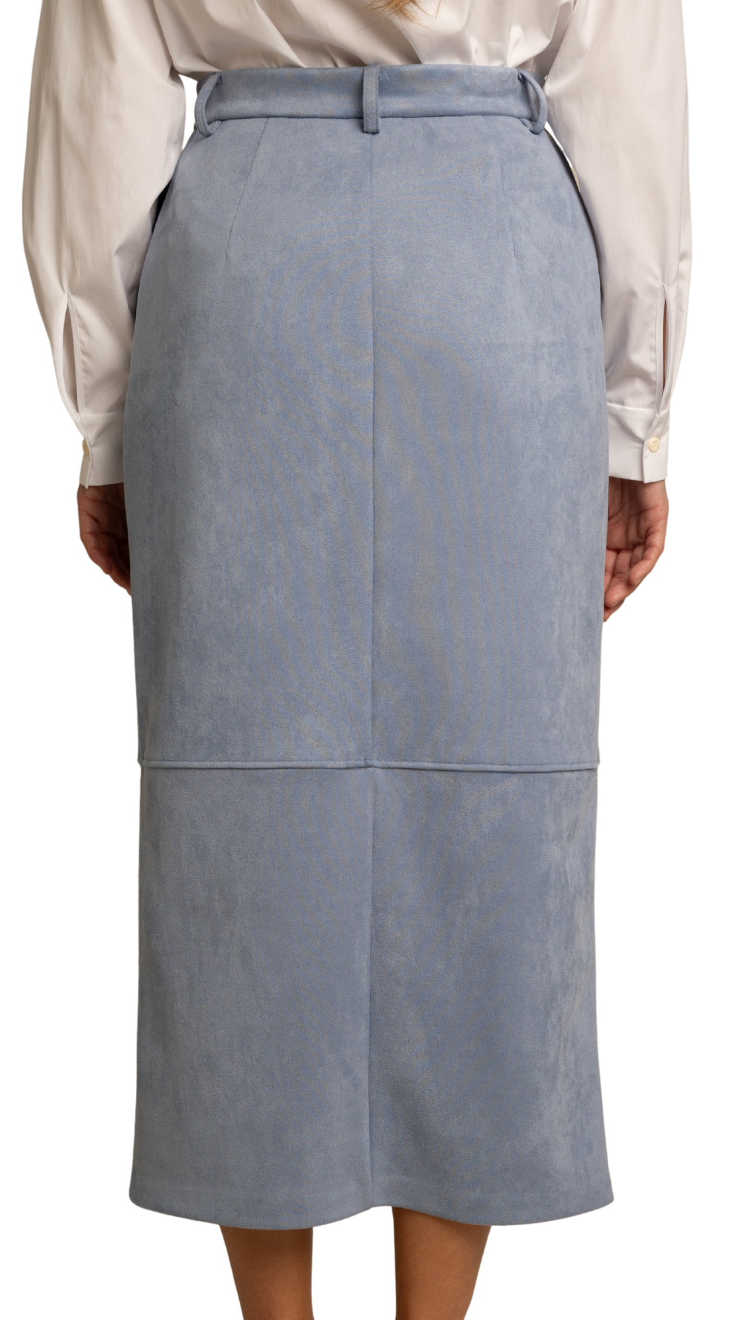 Kobe Light Blue Suede Midi Skirt