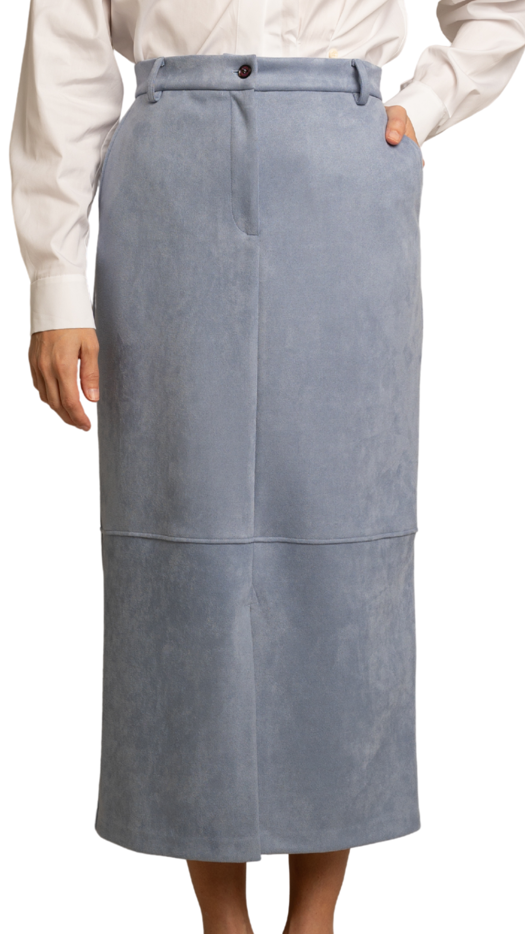 Kobe Light Blue Suede Midi Skirt