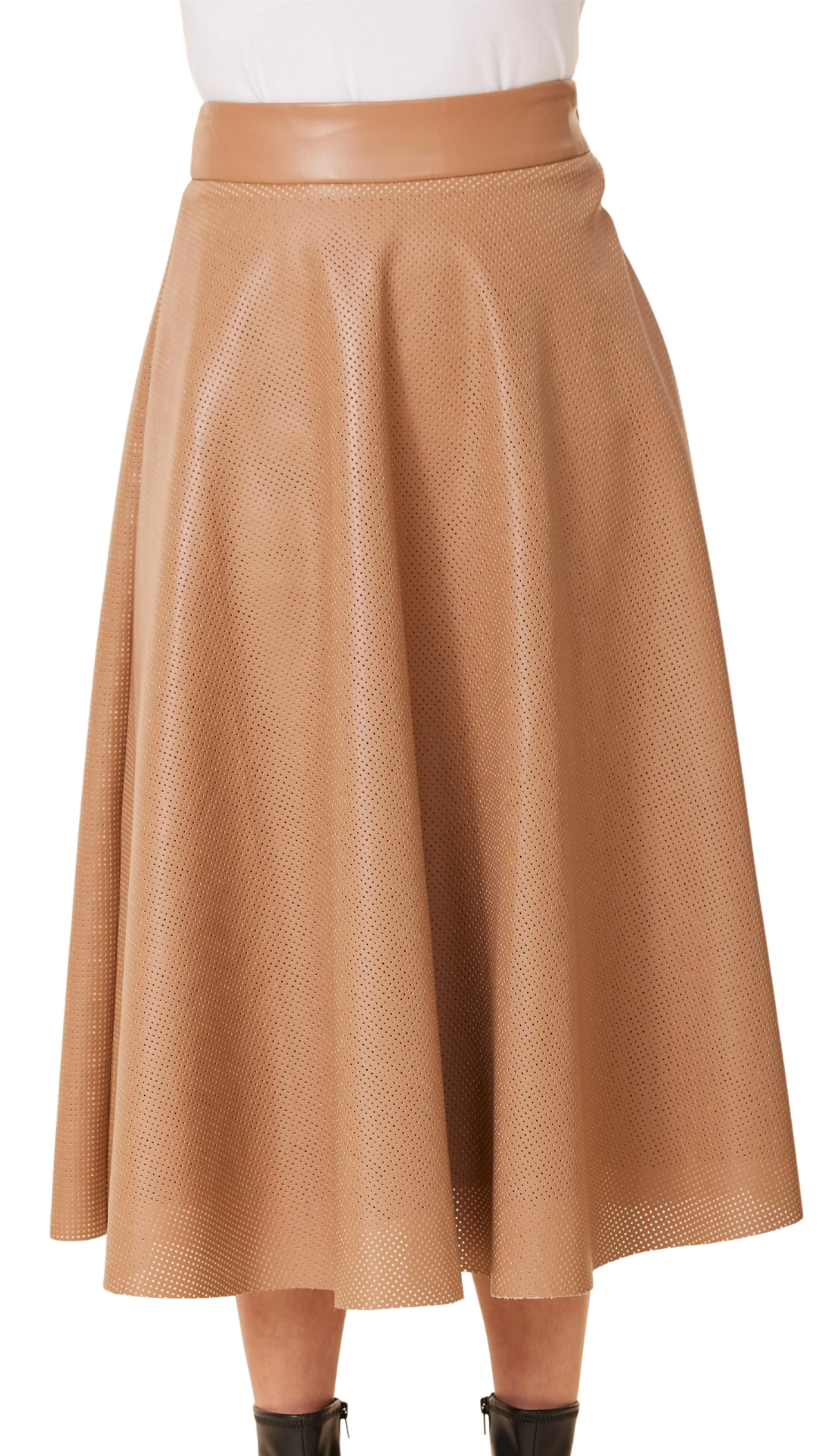 Camel Vegan Leather Perforated Skirt