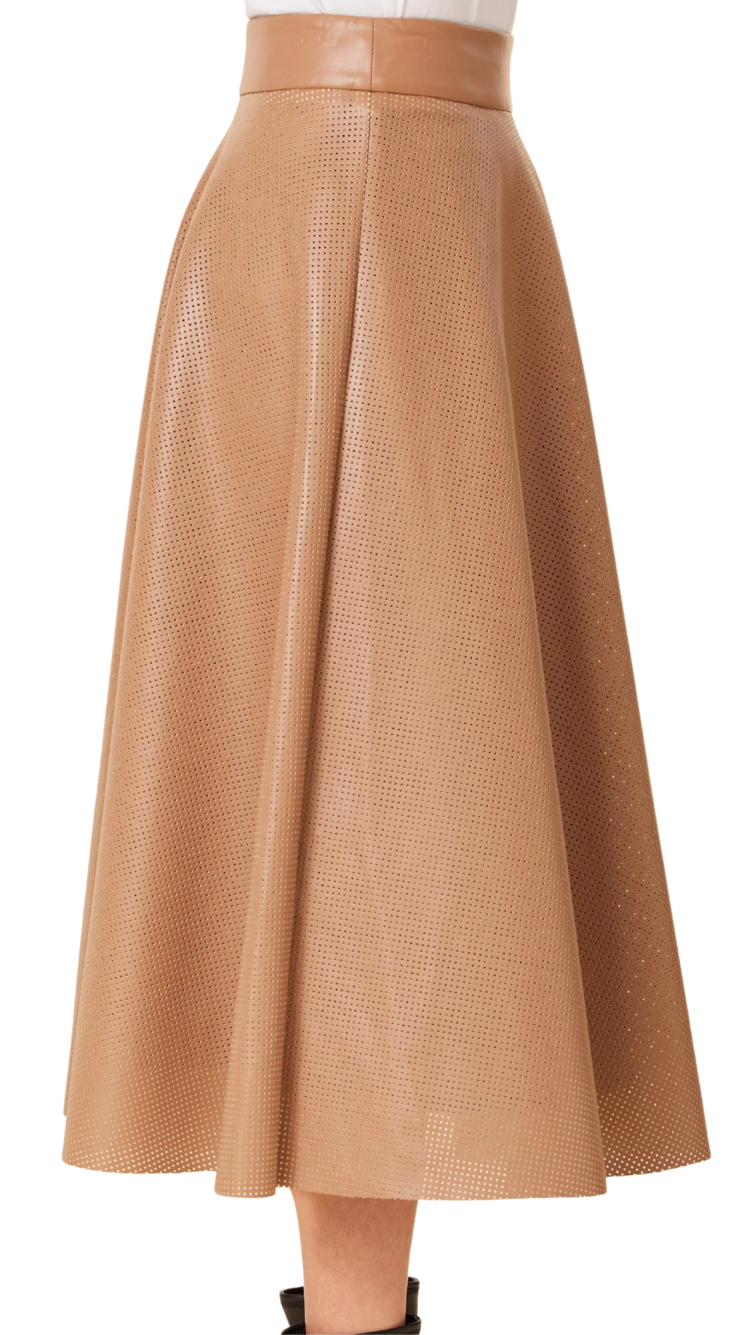 Camel Vegan Leather Perforated Skirt