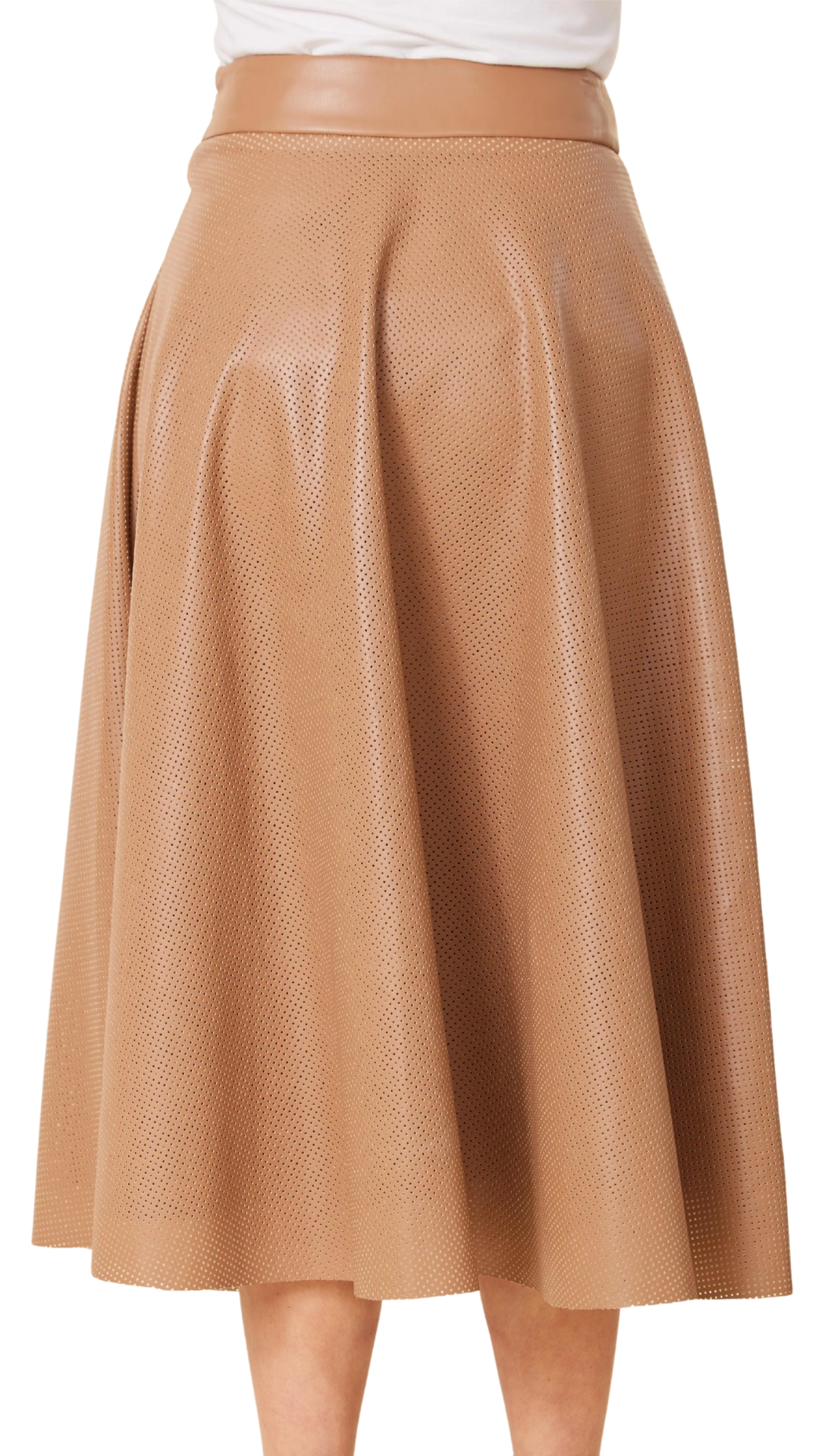 Camel Vegan Leather Perforated Skirt