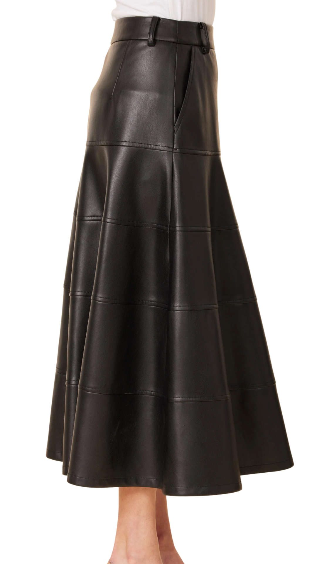 Black Vegan Leather Long Full Skirt