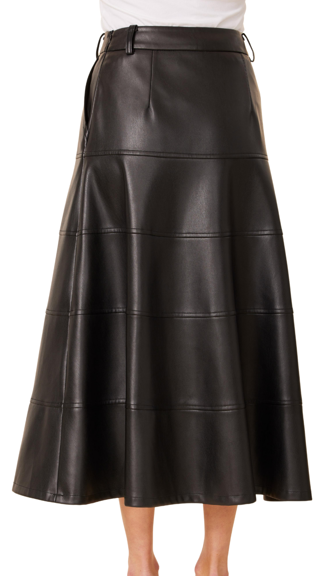 Black Vegan Leather Long Full Skirt