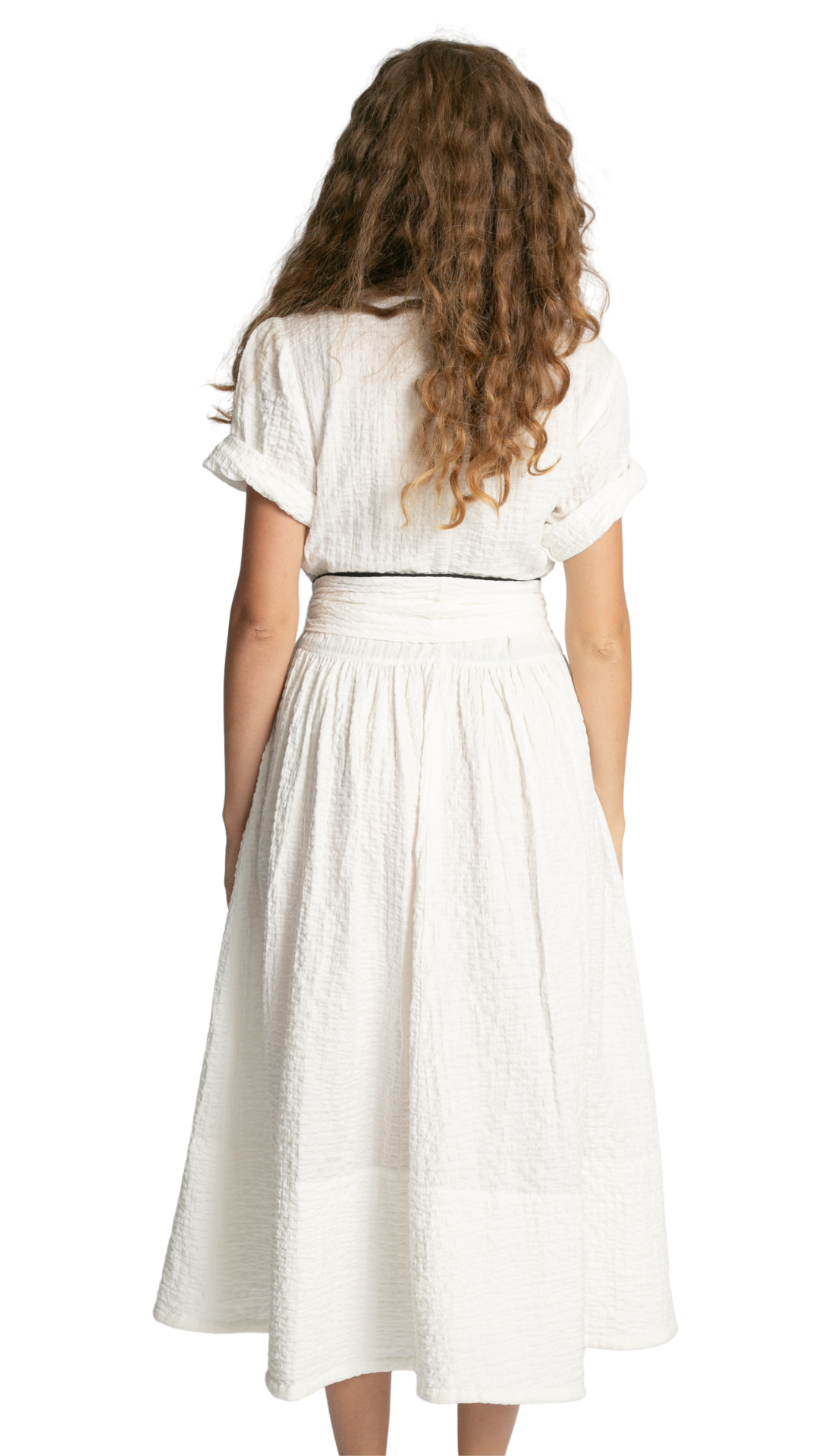 White Seersucker Button Down Dress