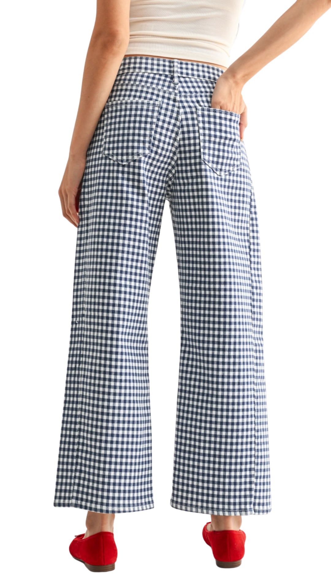 Navy Gingham Barrel Jean