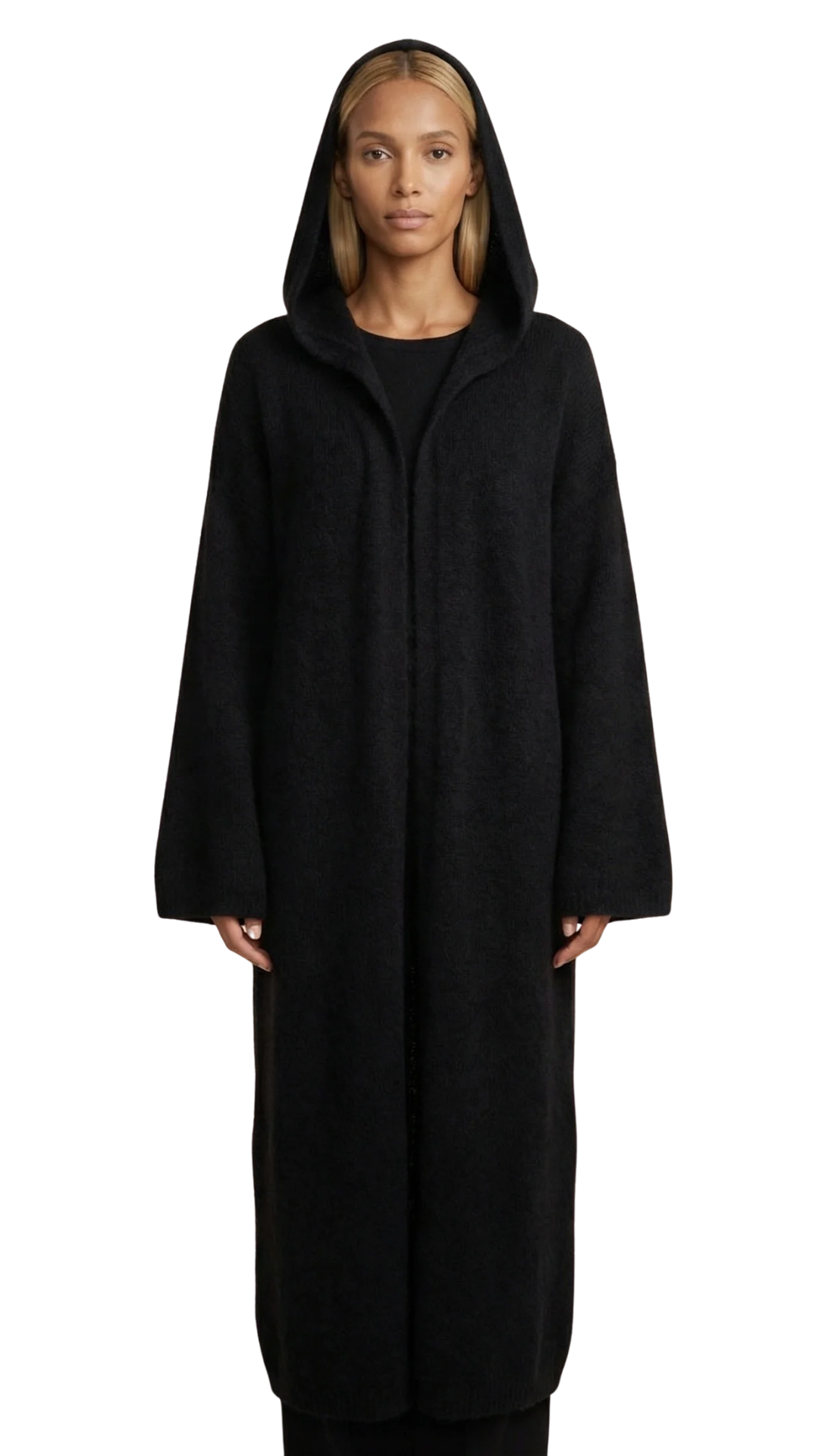 Black June Long Alpaca Cardigan w/ Hood
