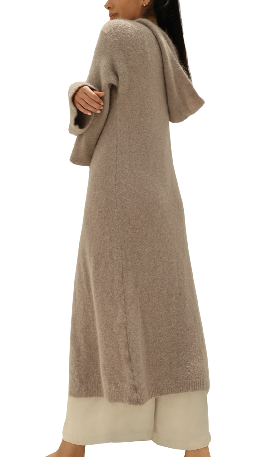 Light Taupe June Long Alpaca Cardigan w/ Hood