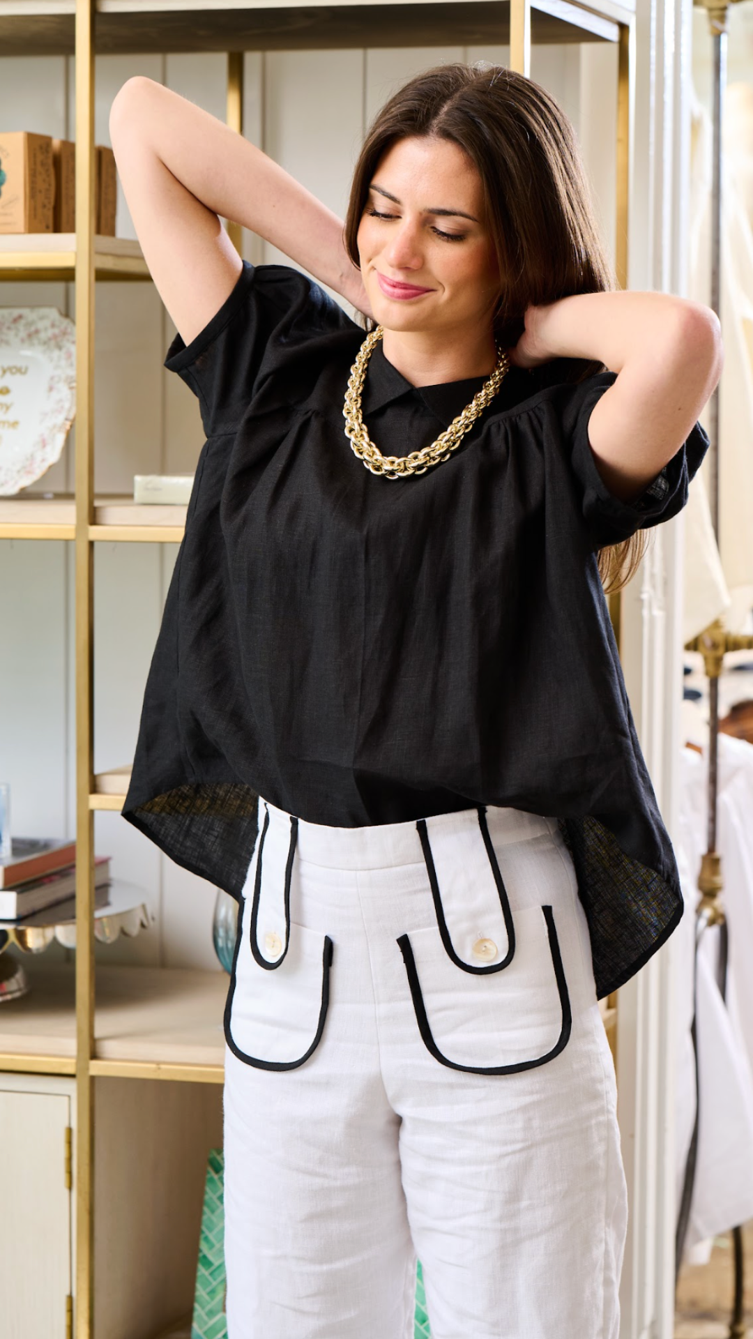Black Linen Terrie Sweetheart Top
