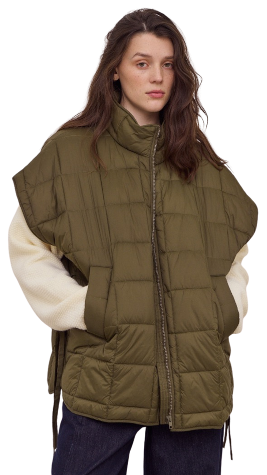 High Neck Zip Up Quilted Vest