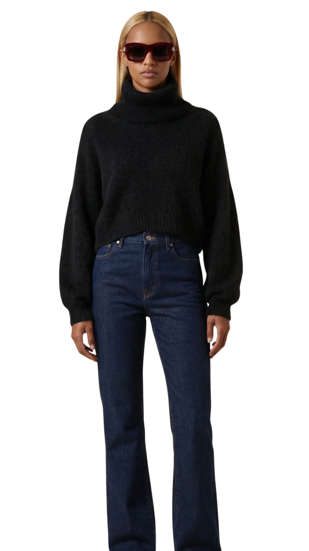 Black Andrea Rollneck Cropped Alpaca Pullover