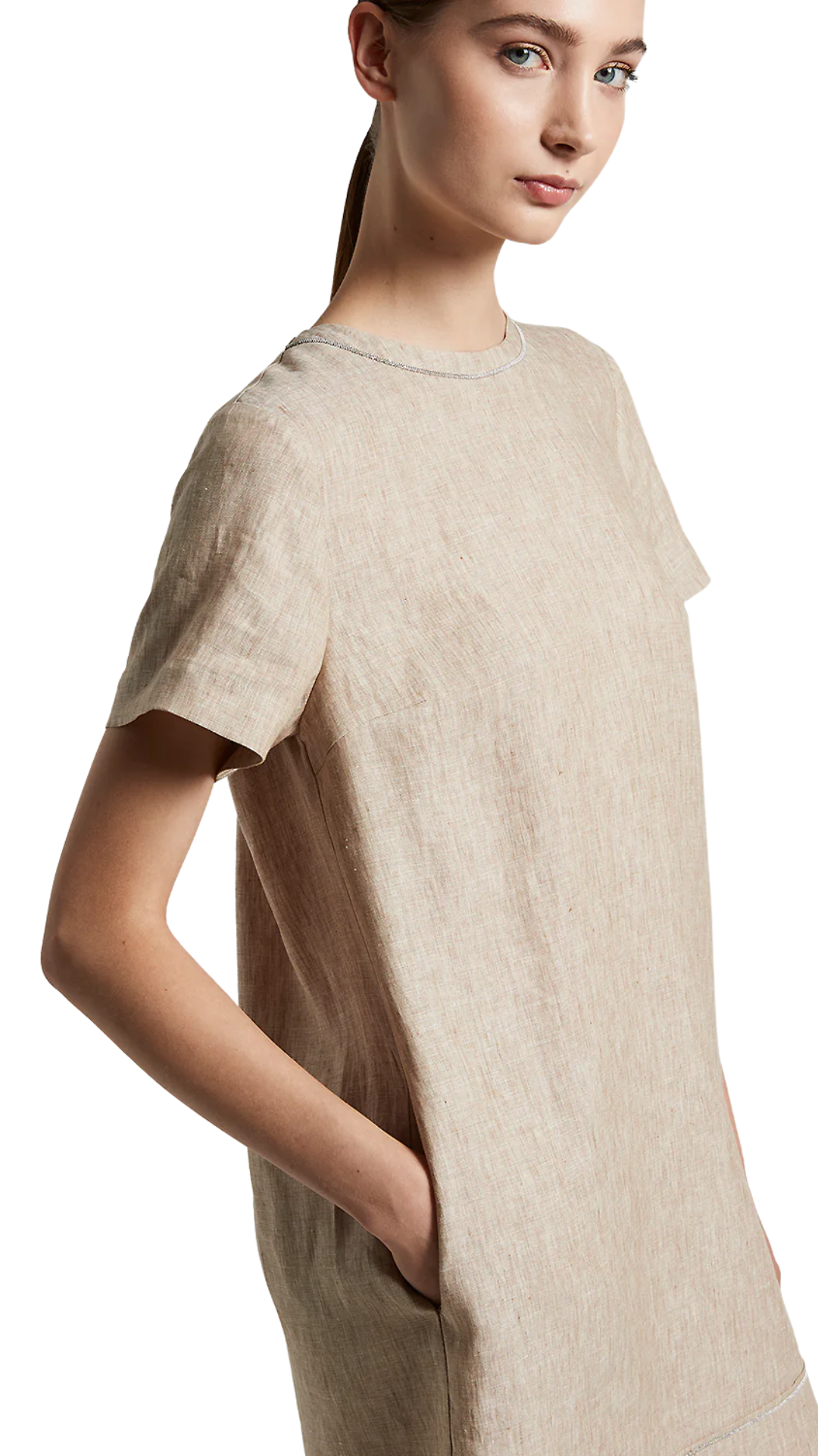 Cut-Out Linen Shift Dress
