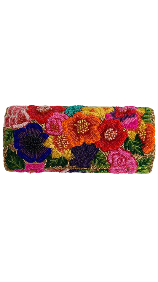 Bright Raised Flowers Structured Clutch