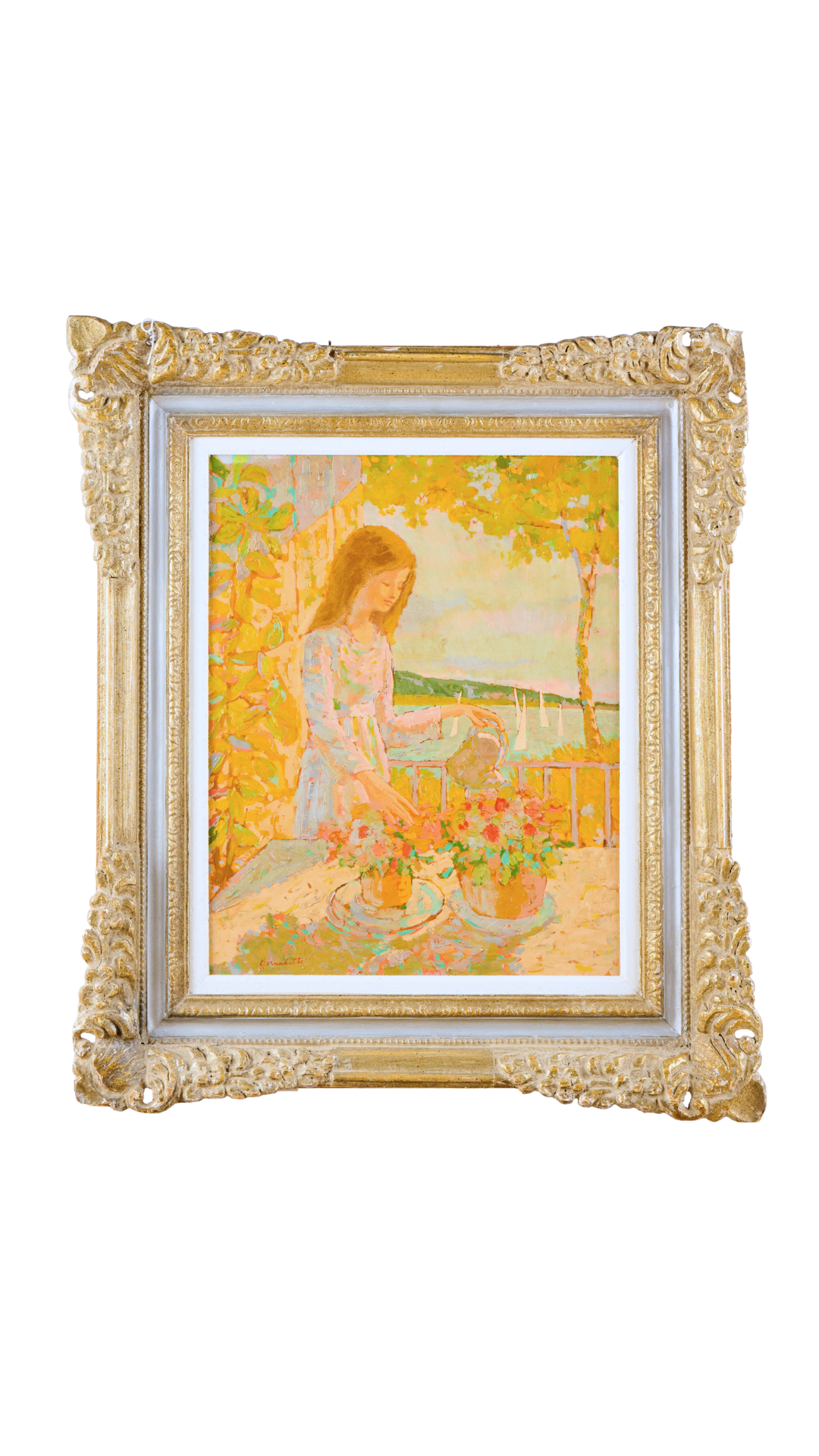 Bernadette Hughes | Girl Watering Flowers | 29'' x 25''