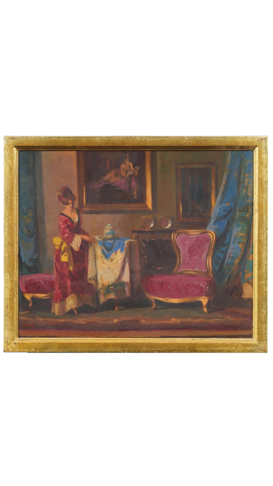 Antique American Impressionist Interior Scene