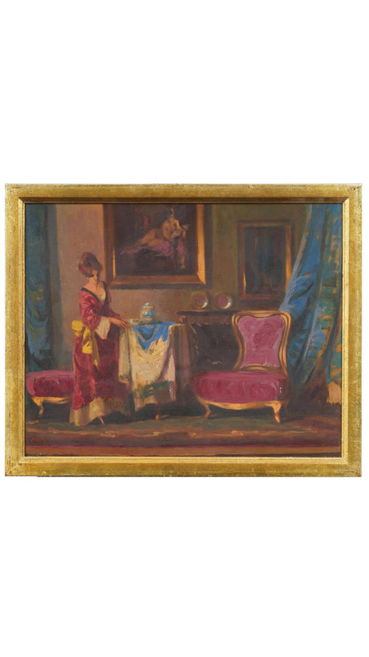 Antique American Impressionist Interior Scene
