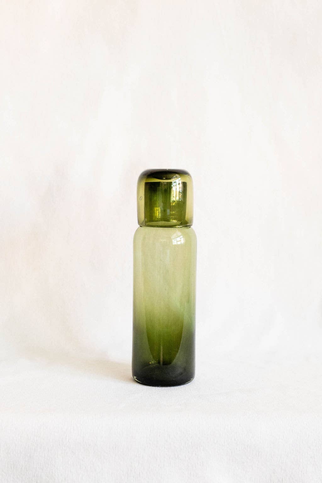Handblown Glass Bedside Carafe - Olive Green
