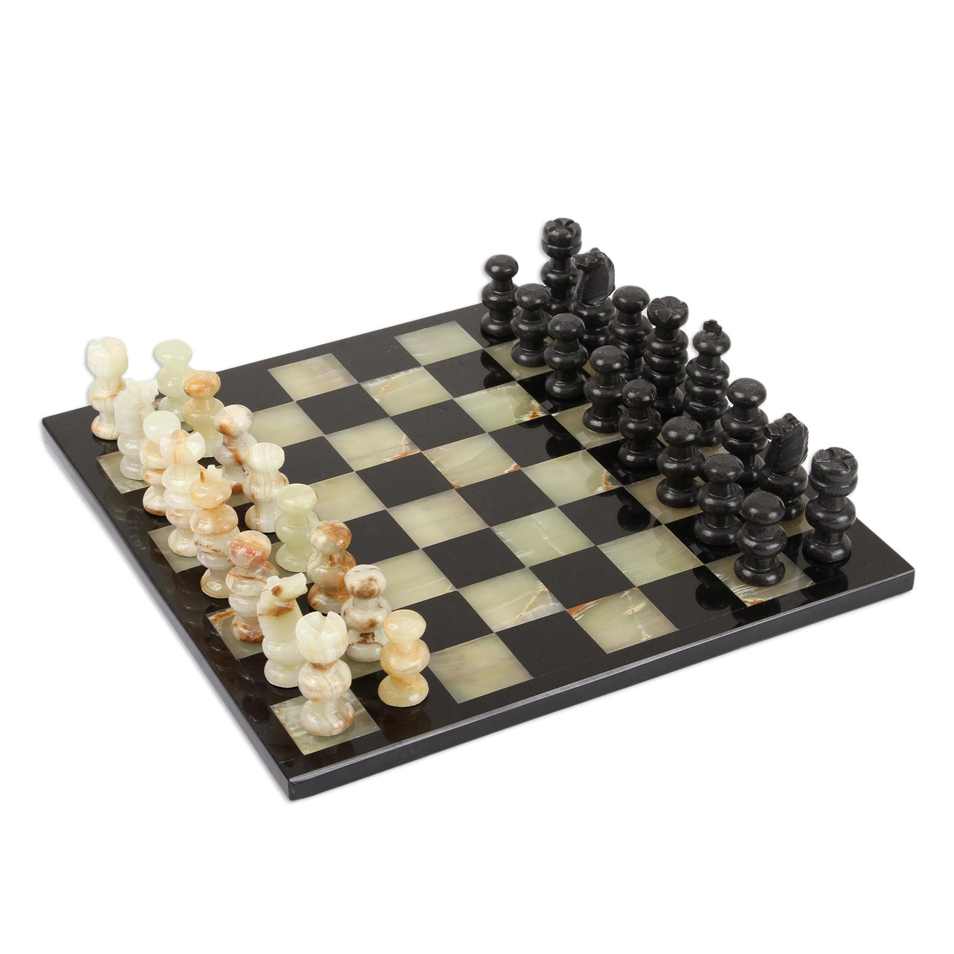 Handmade Verdant Challenge Onyx & Marble Chess Set
