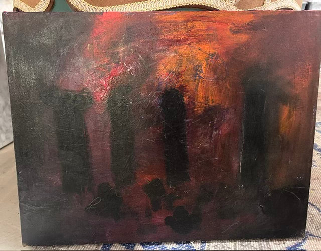 Painting on Canvas-Reds/Plums w/Blk Pillars