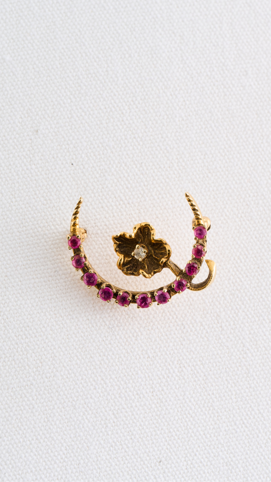 Gold Ruby Diamond Crescent Pin