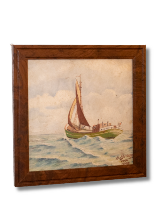 Seascape with German Boat | H Burns | 10''x10''