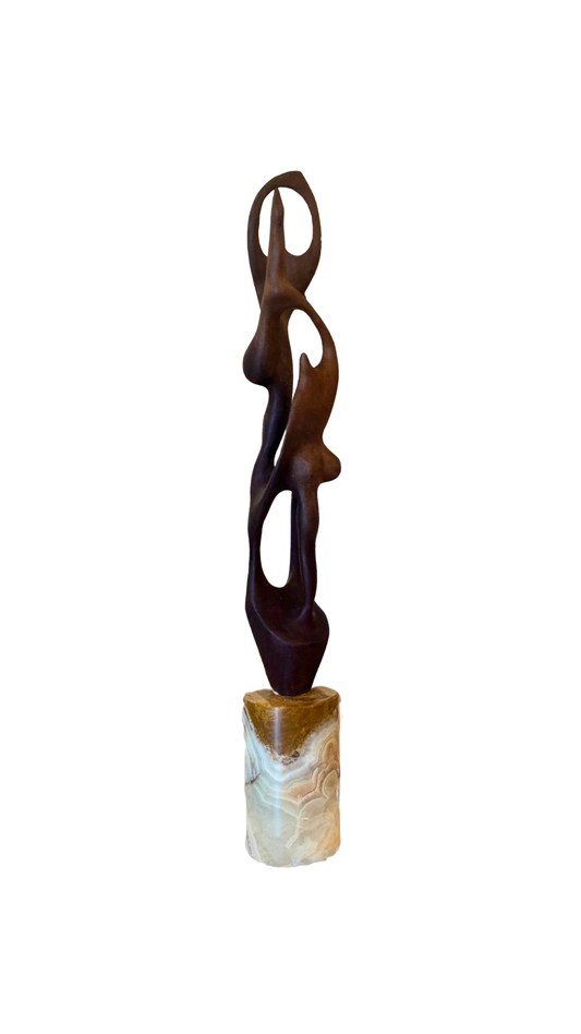Carved Cuban School Modern Wood Sculpture of Intertwined Figures 16''