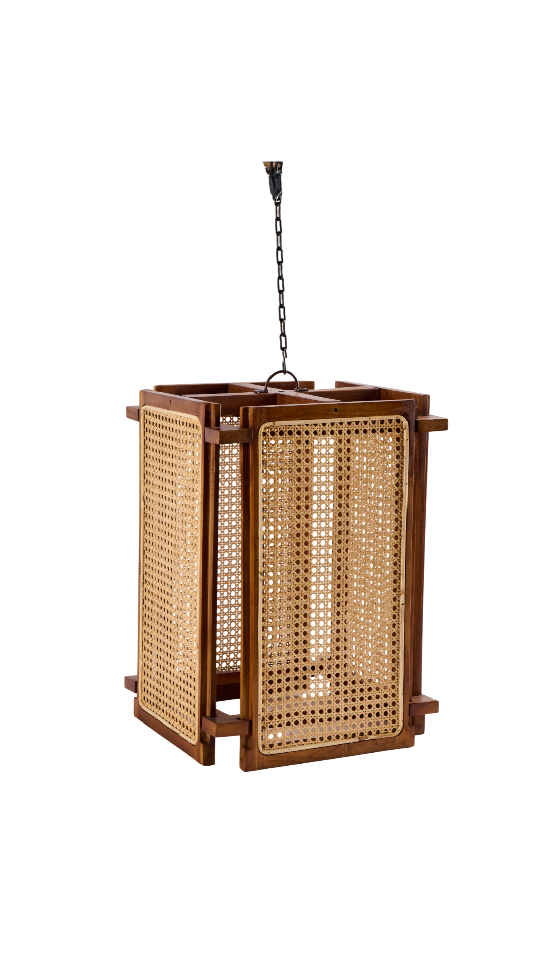 INDO20 Teak Wood & Rattan Hanging Lamp