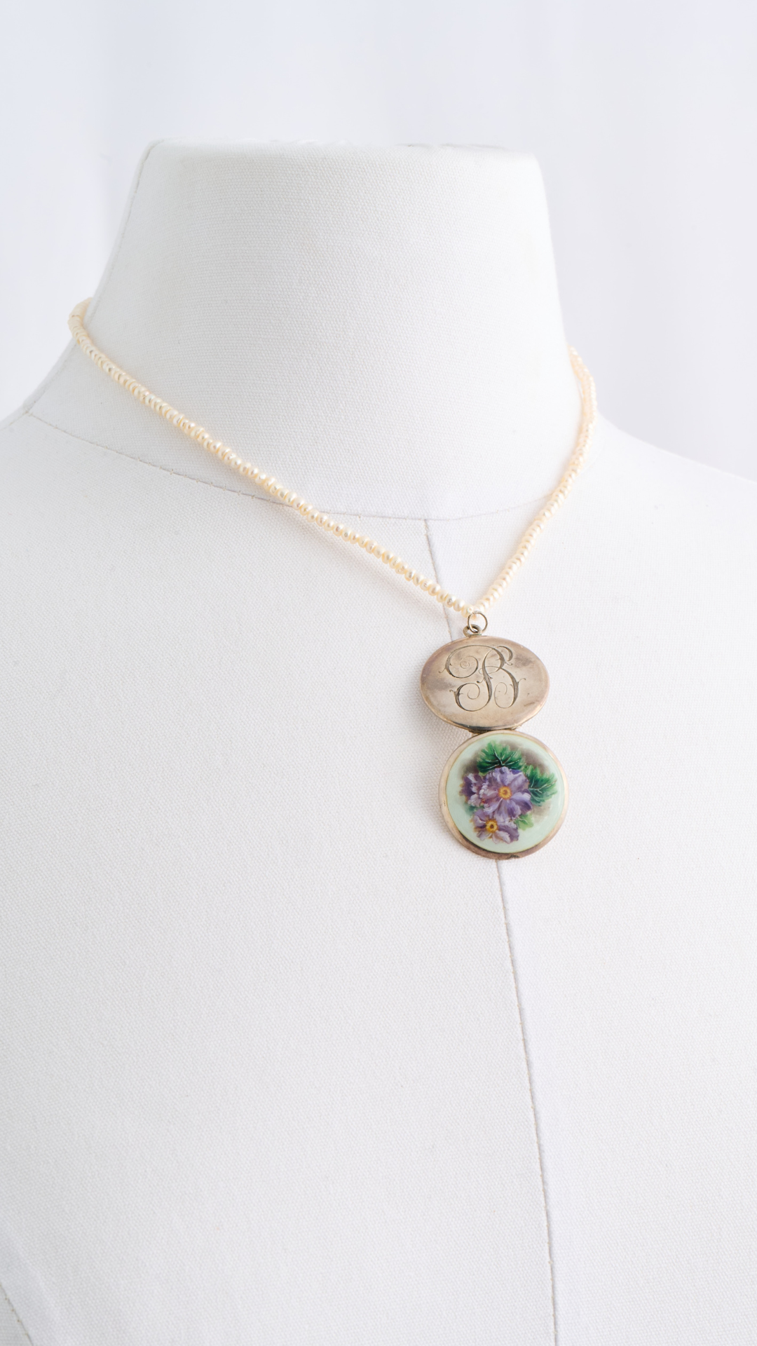 Sterling Locket Purple Floral & Engraved Monogram