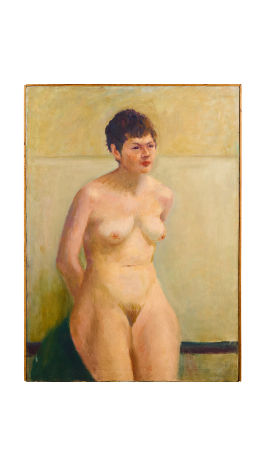 Antique Canvas Nude Woman with Short Hair