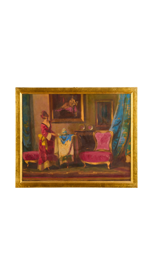 Antique American Impressionist Interior Scene