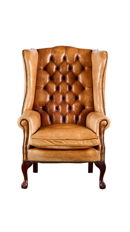 A461 Queen Anne Brown Leather Armchair