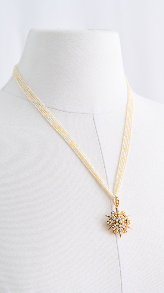 14kt & Pearl Necklace w/ Pendant Pocket Watch Pin