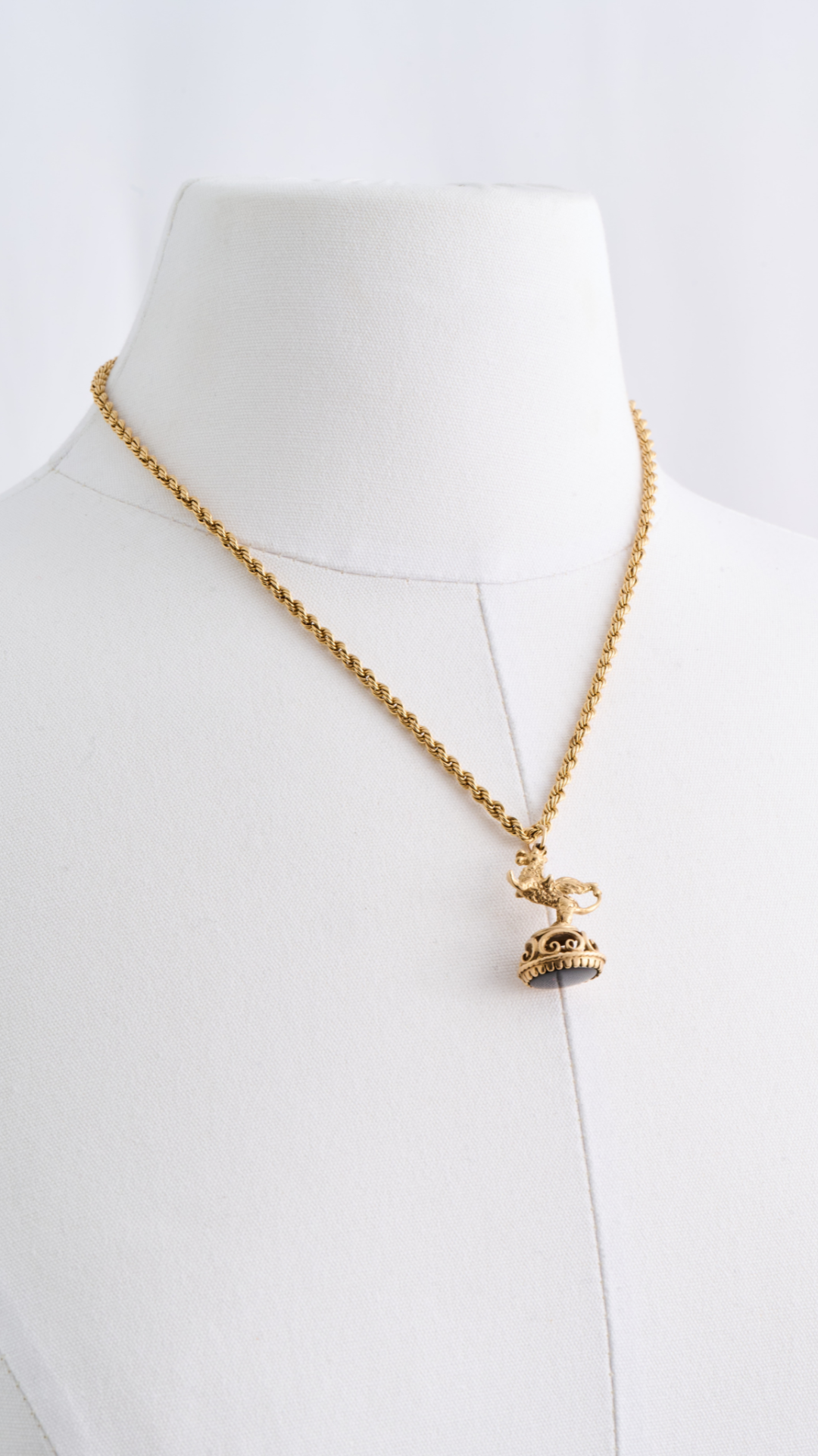 10kt Gold Chain with Onyx Dragon Fob