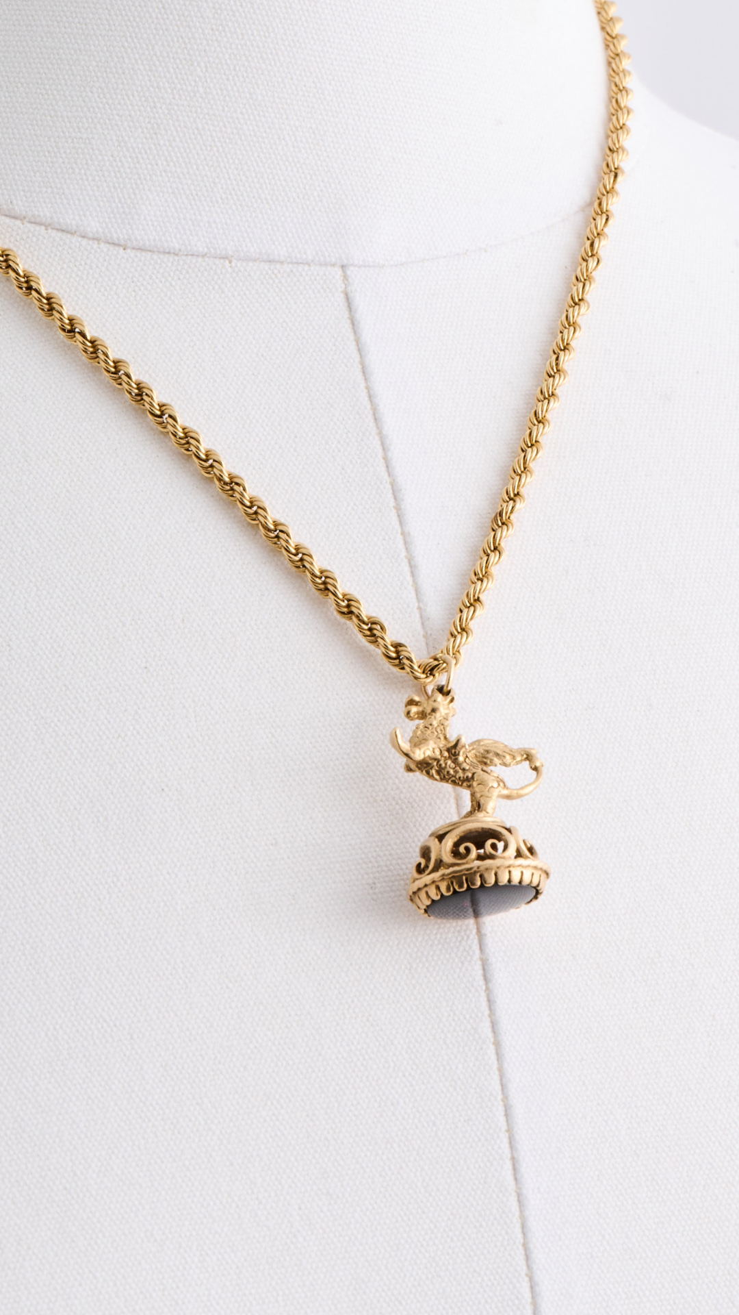 10kt Gold Chain with Onyx Dragon Fob