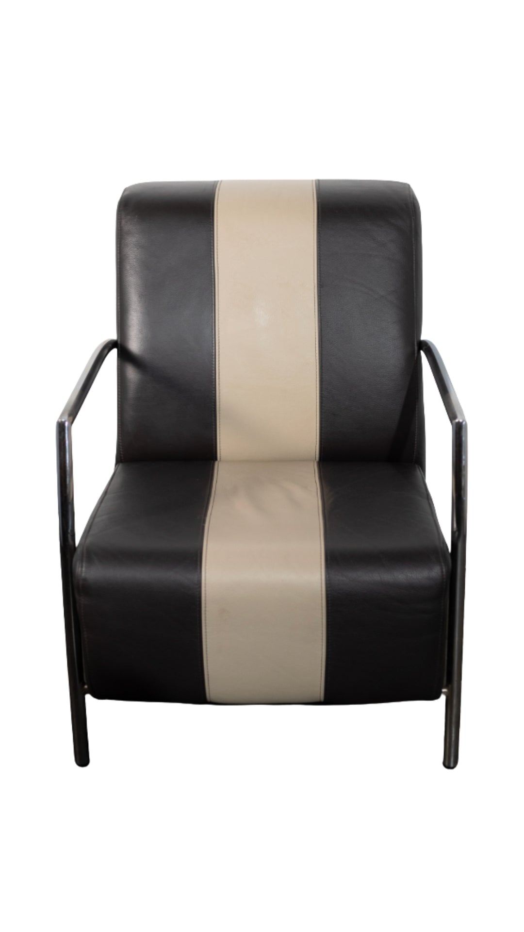Brown Cowhide Leather Armchair w/Tubular Frame