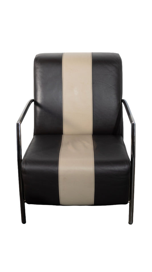 Brown Cowhide Leather Armchair w/Tubular Frame