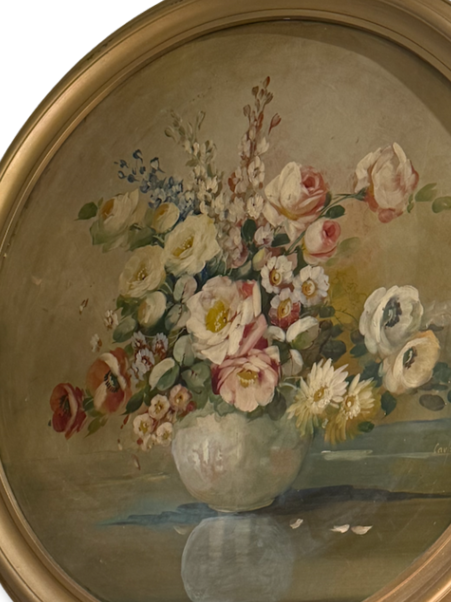 Round Springtime Floral Painting