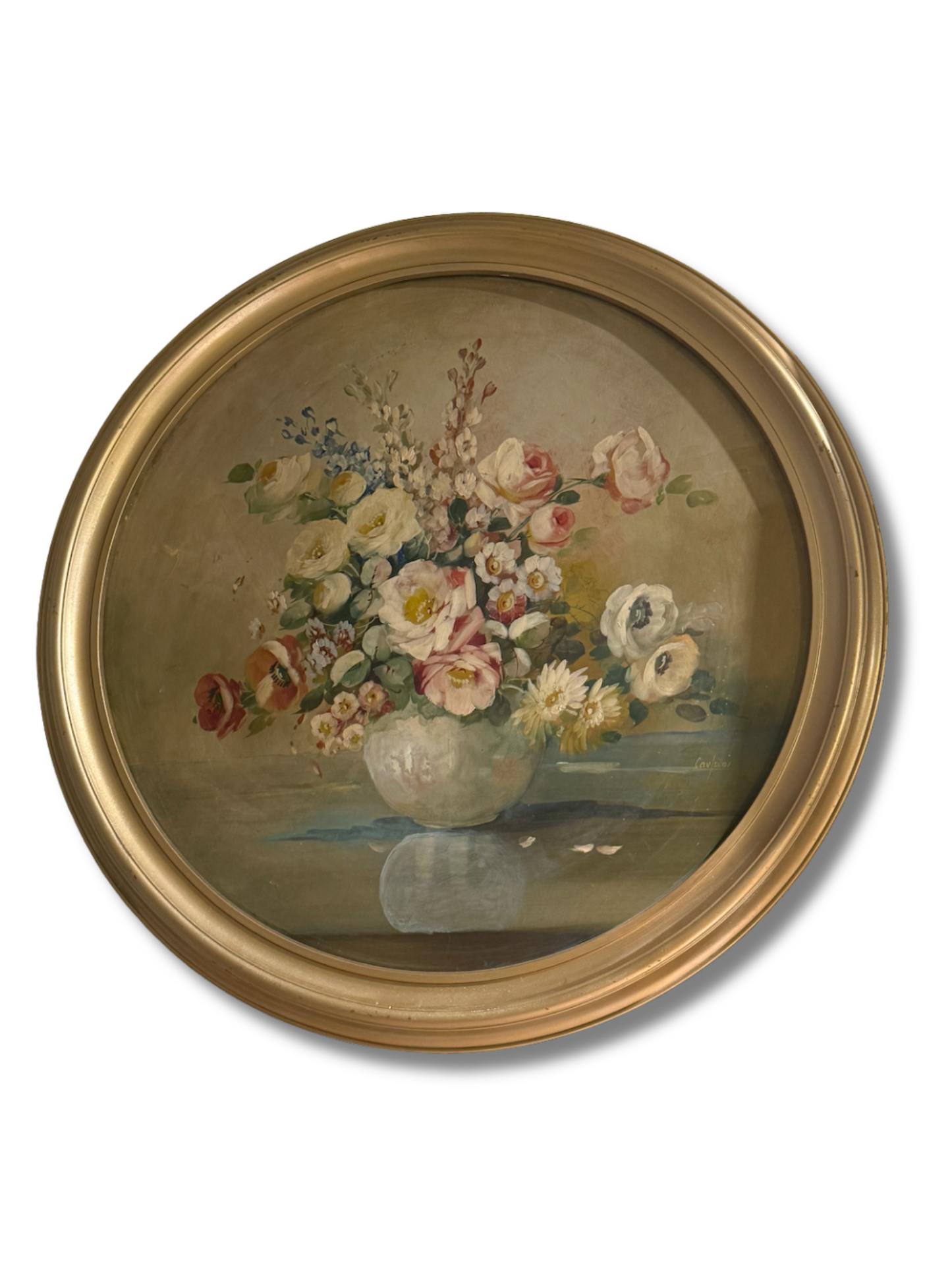 Round Springtime Floral Painting