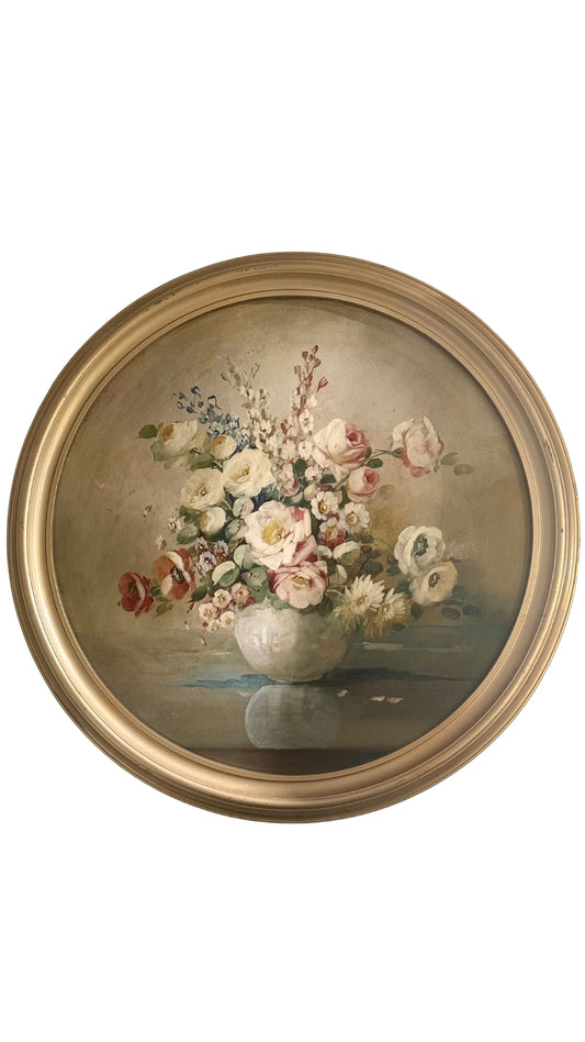 Round Springtime Floral Painting