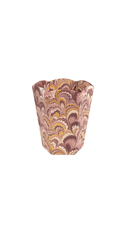 Marbled Scalloped Collapsible Basket - Burgundy Gold Peacock