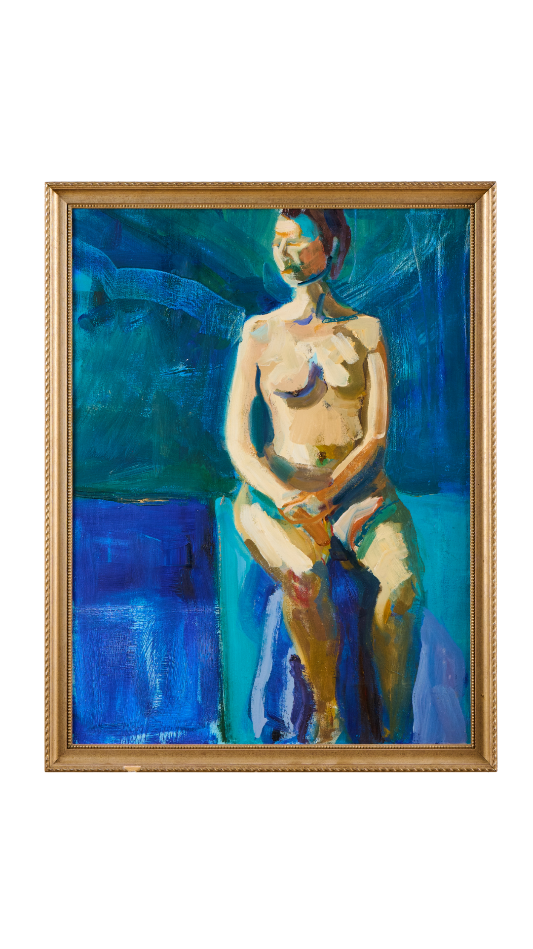 Blue Nude Woman - Oil on Canvas - Framed