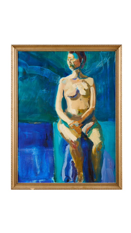 Blue Nude Woman - Oil on Canvas - Framed