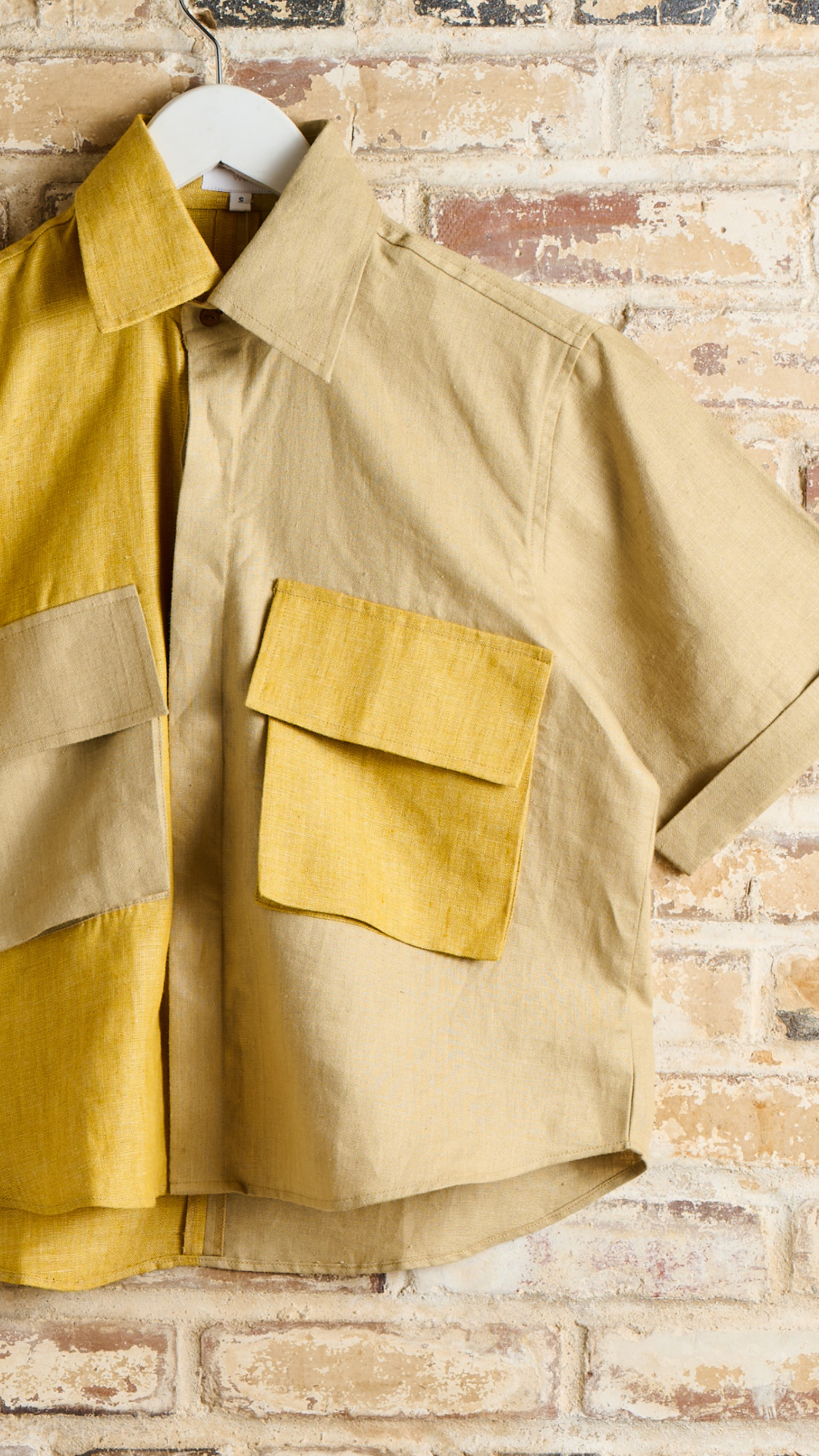 Mustard & Olive Linen Half & Half Shirt
