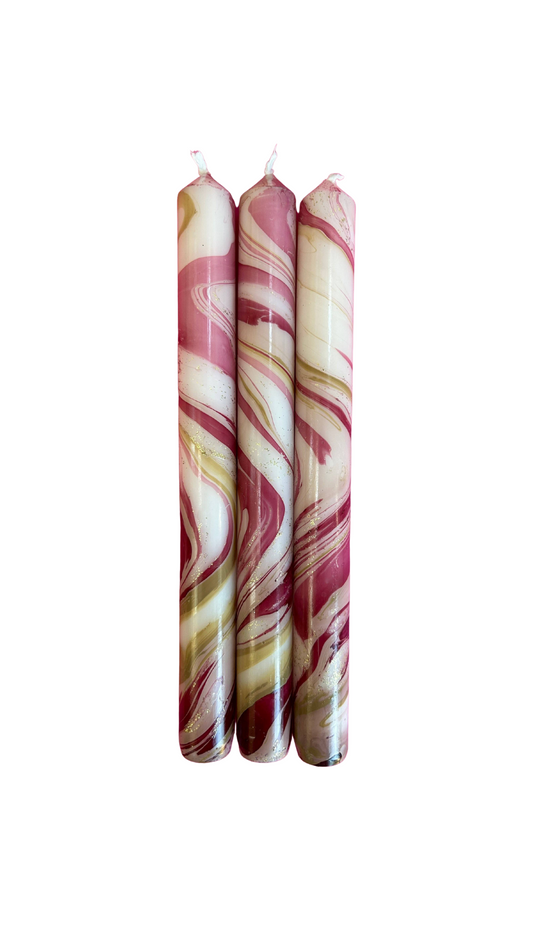 ANTIQUE CHESTNUT -  Marbled Dinner Candle Trio