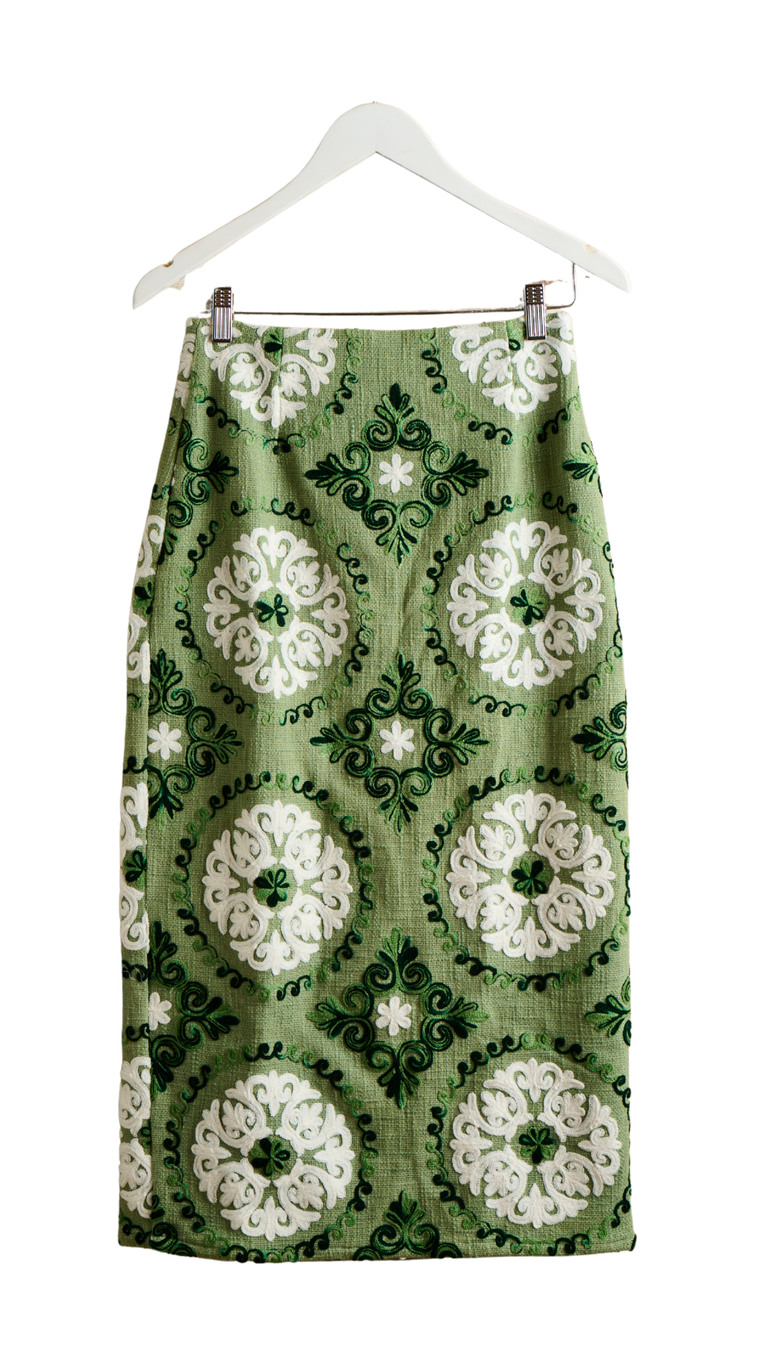 Green Suzani Tapered Pencil Skirt