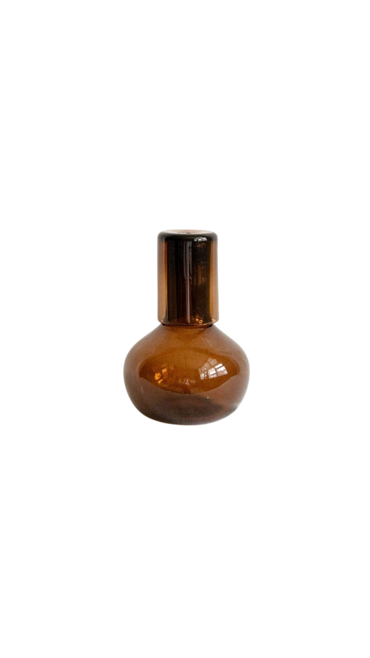 Handblown Round Glass Carafe with Lid - Chocolate