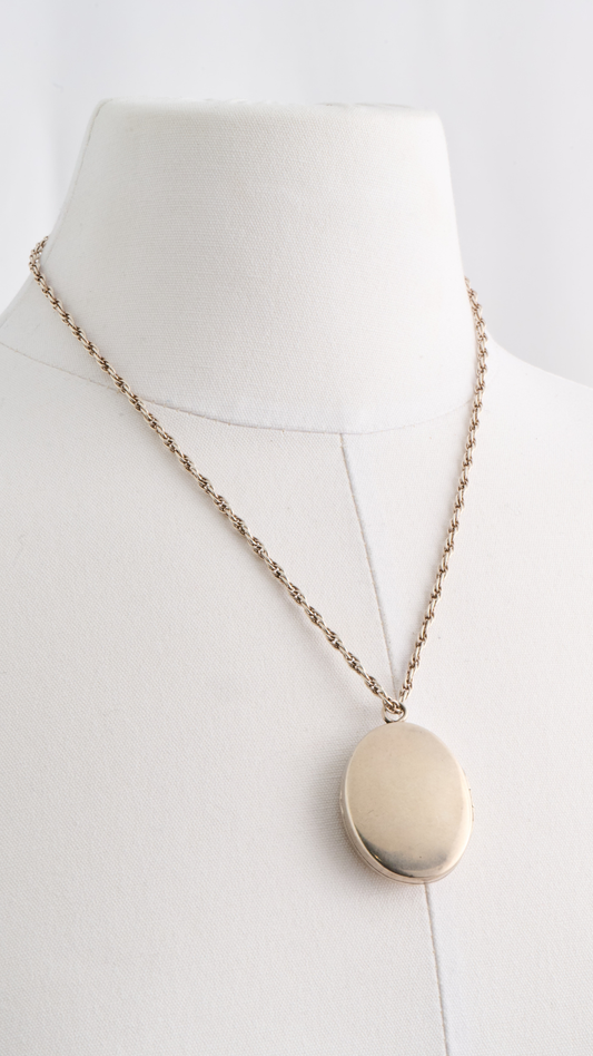 Plain Silver Oval Locket on Chain