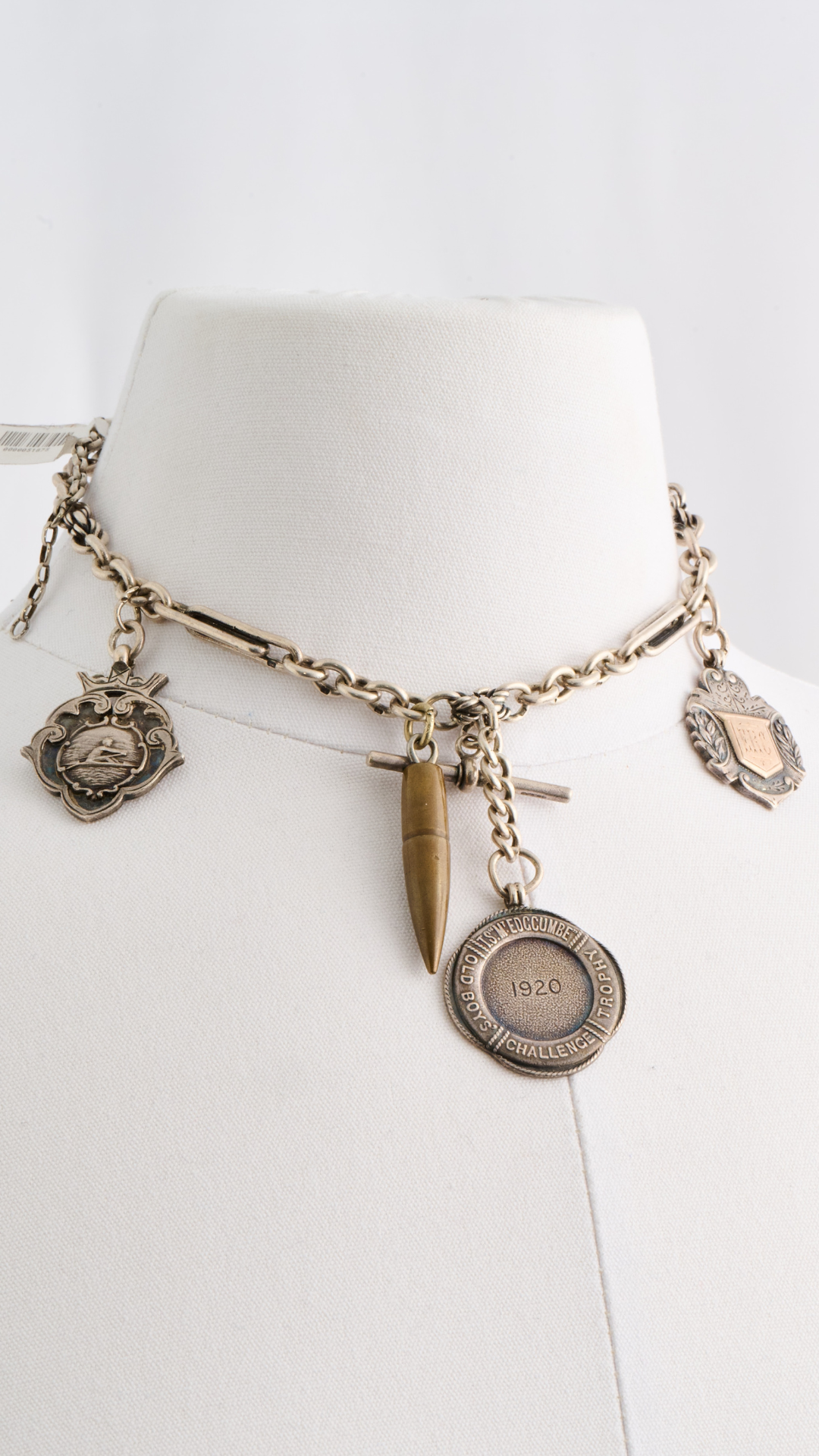 Sterling Necklace w/1920 Medals & Bullet Charm