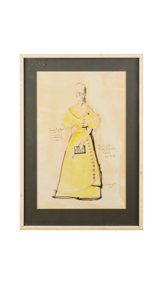 Antique Yellow Woman Sketch, Framed