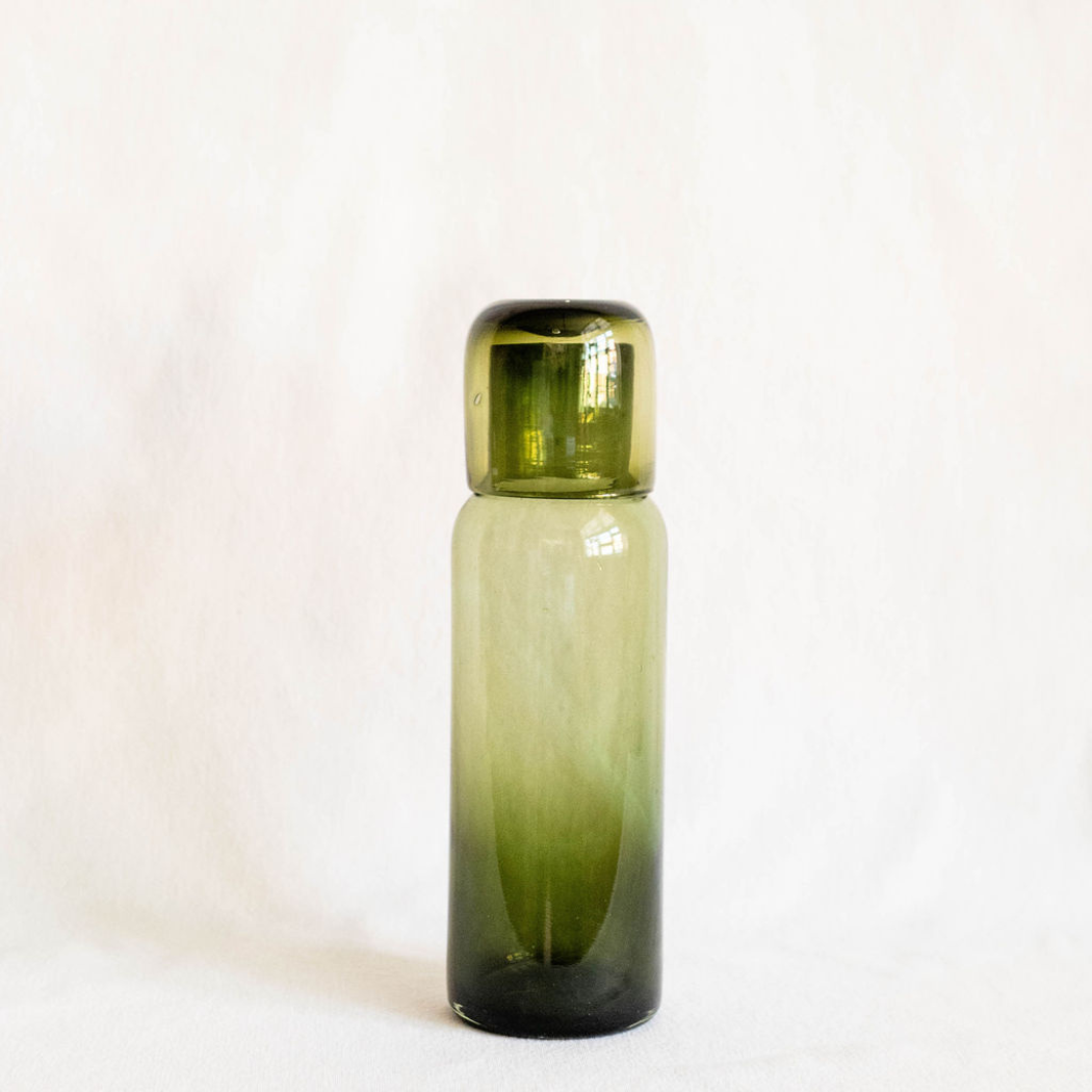 Handblown Glass Bedside Carafe - Olive Green